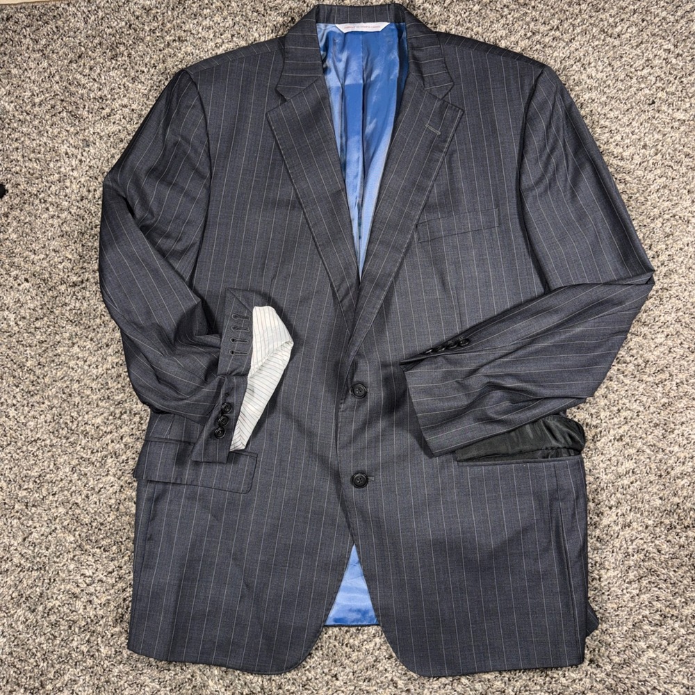 Samuelsohn‎ Loro Piana 46R Super 130s Wool Blazer Grey Blue Stripe Sport Coat
